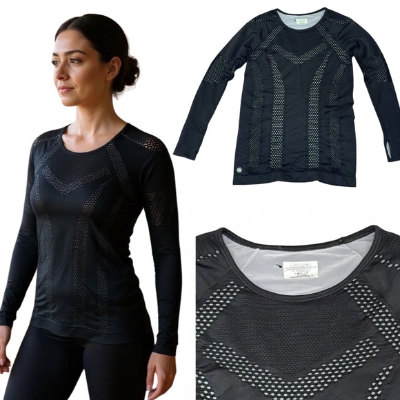 Athleta Tops - Athleta Black Top Size Large Burpee Laser‑Cut Double Layer Workout Athletic